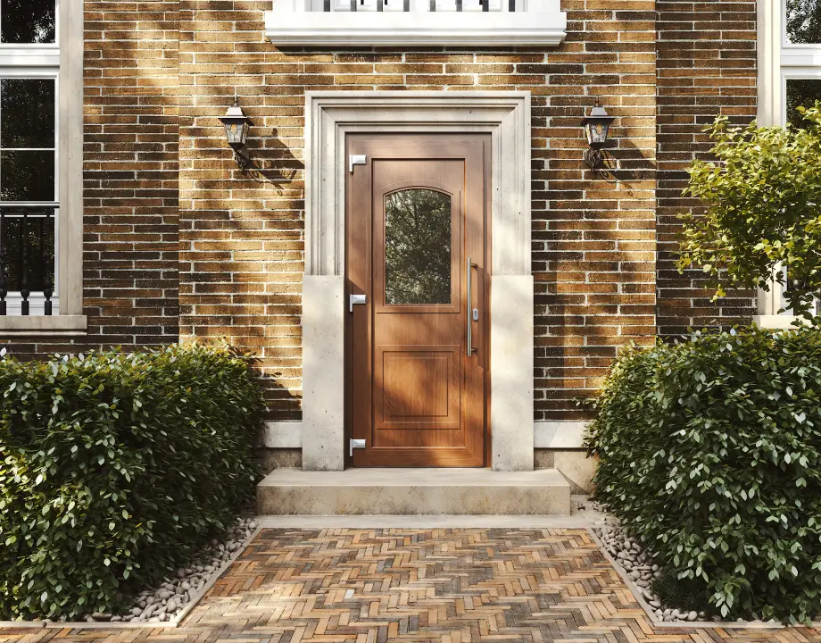 porte entrée PVC 120 BETA S1 poignée S91 dorée 600mm chêne doré